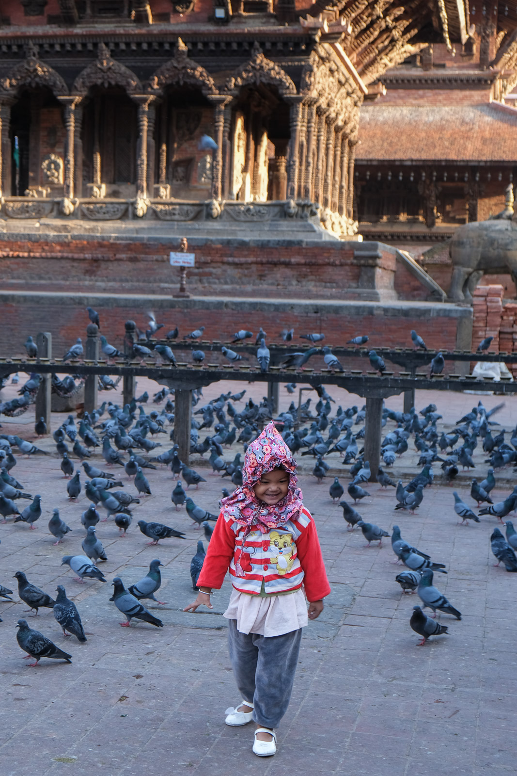 Little girl with pigeons=