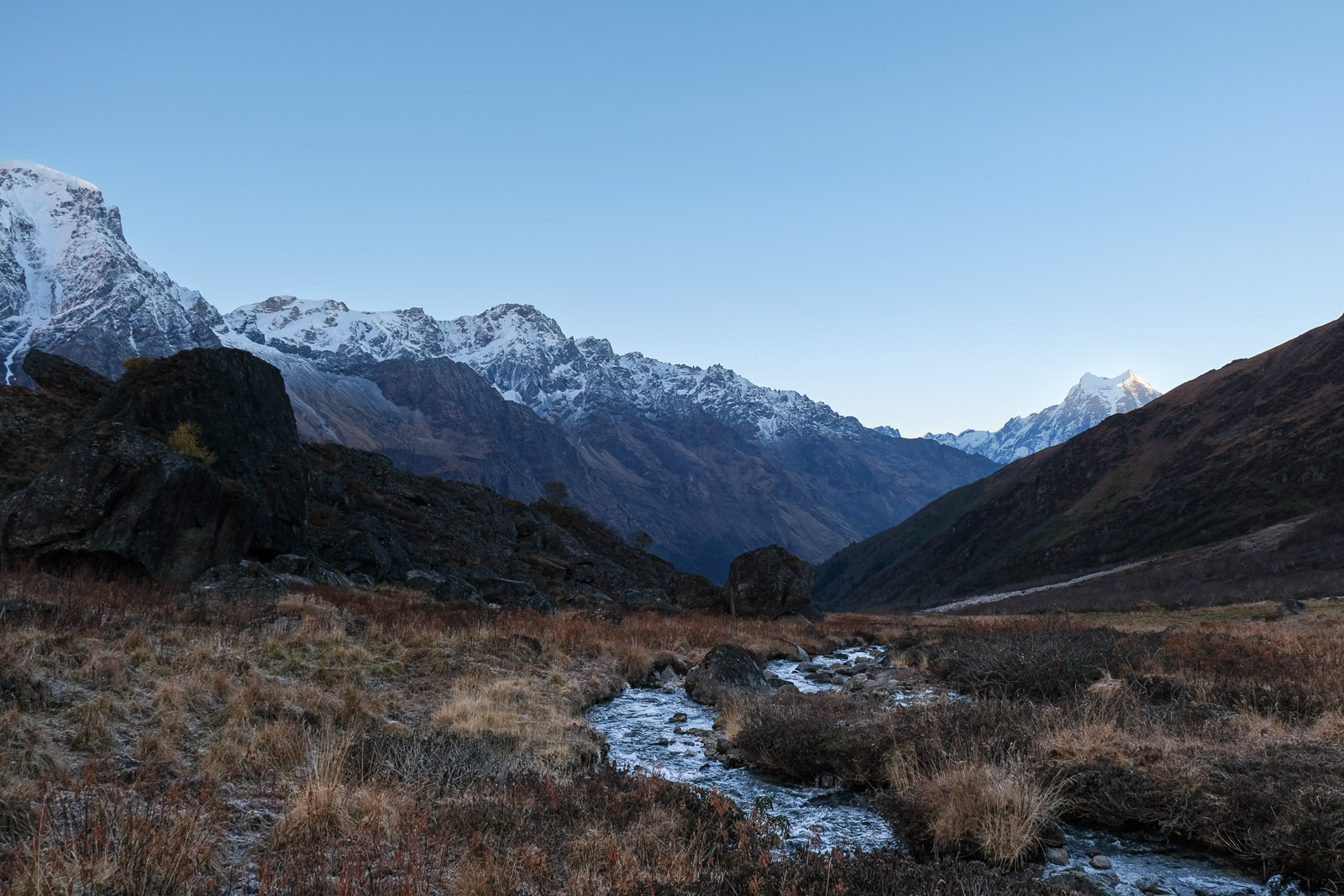 River running through valley=
